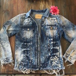 Oversized distressed denim jacket